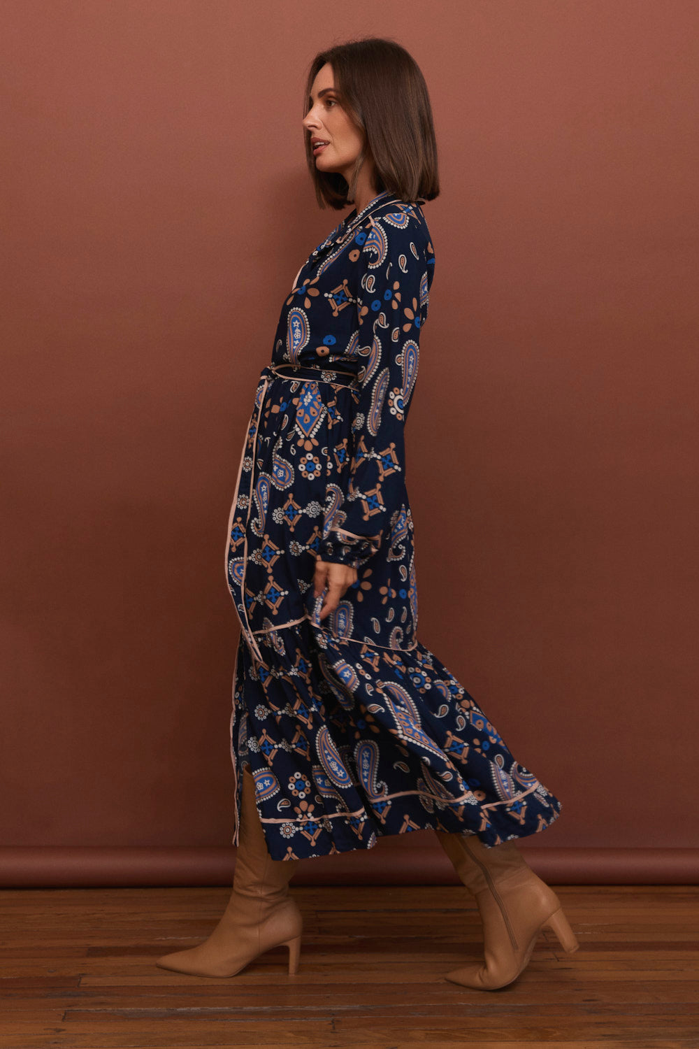 Ginette Long Sleeve Dress in Navy Filigree