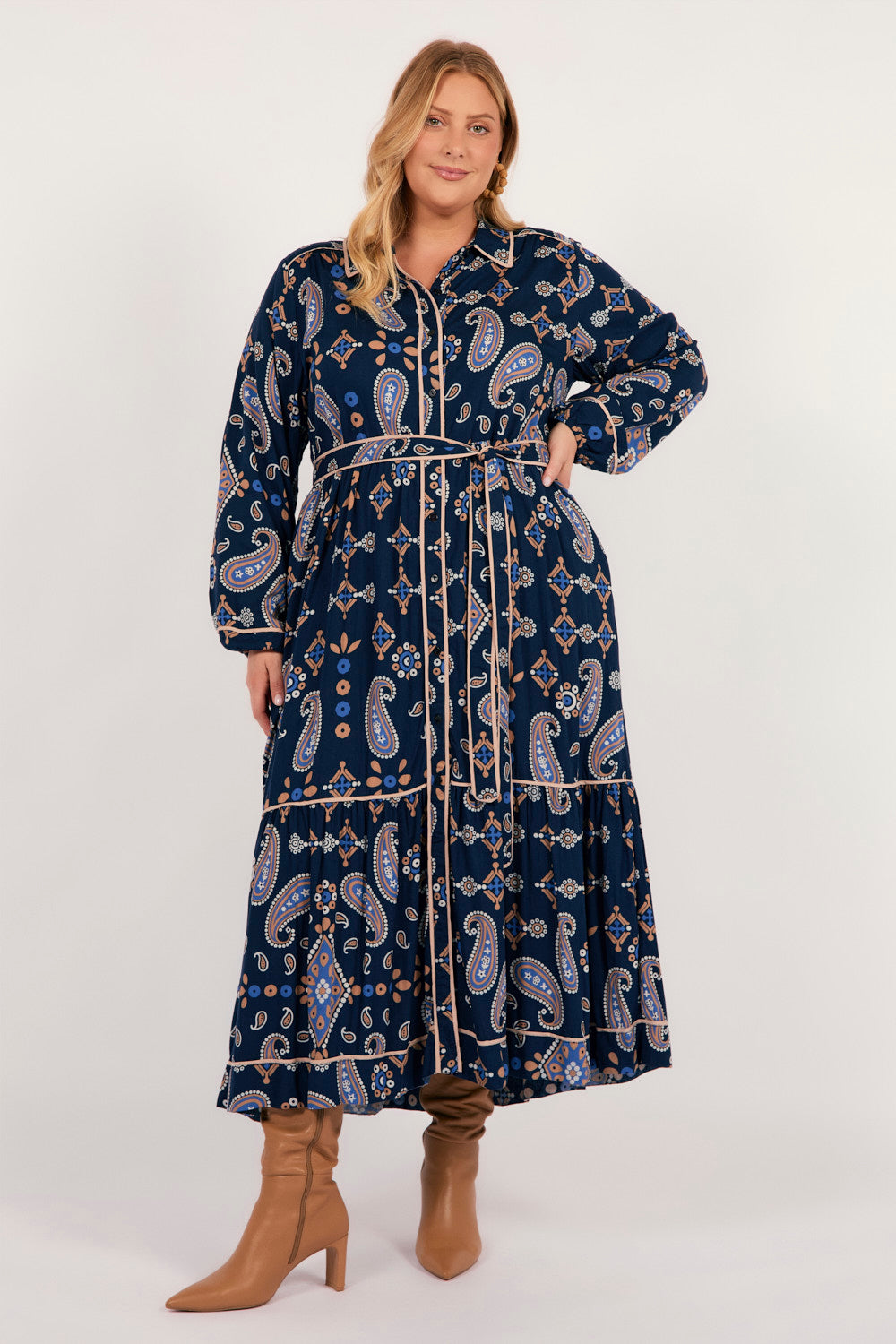 Ginette Long Sleeve Dress in Navy Filigree