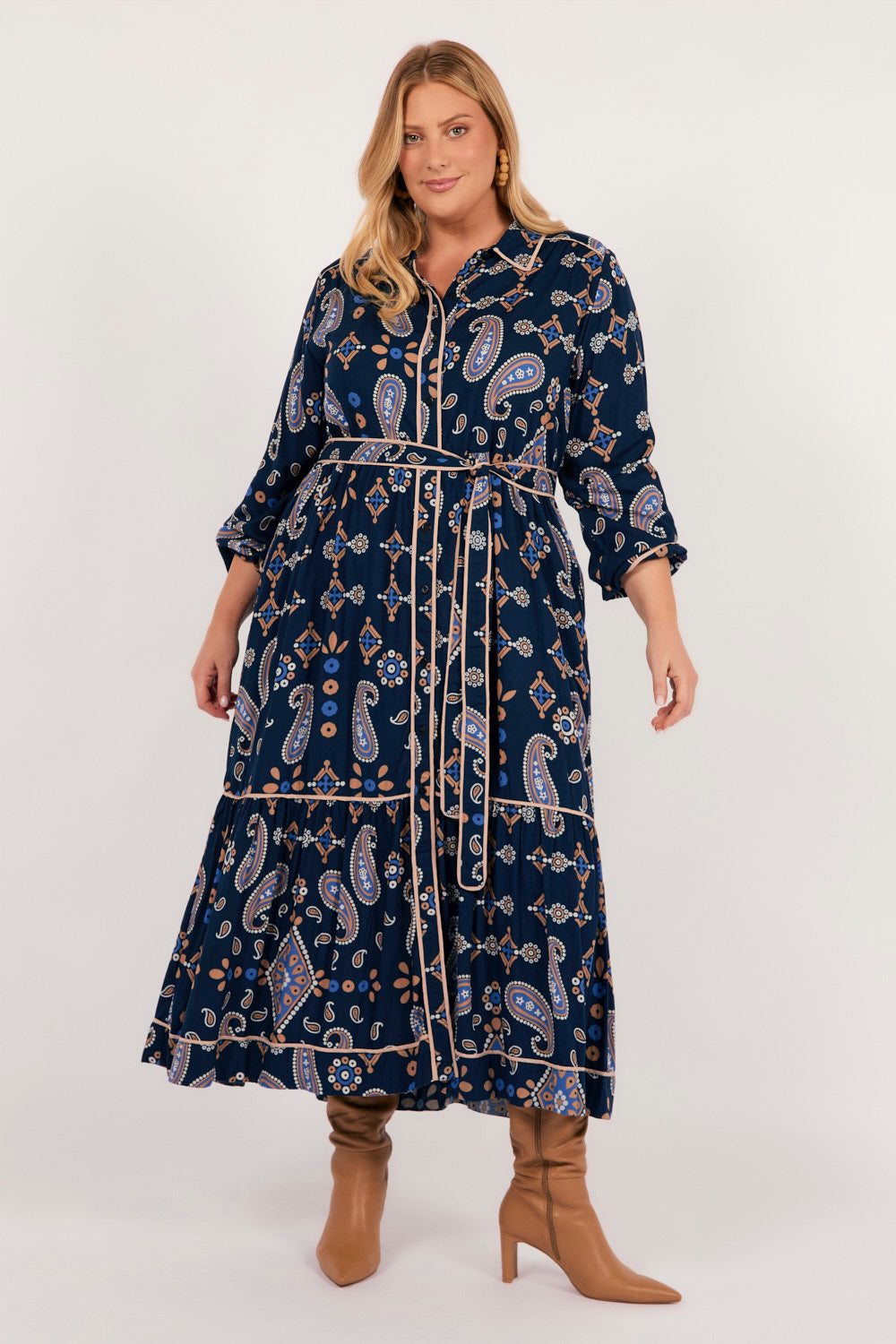 Ginette Long Sleeve Dress in Navy Filigree
