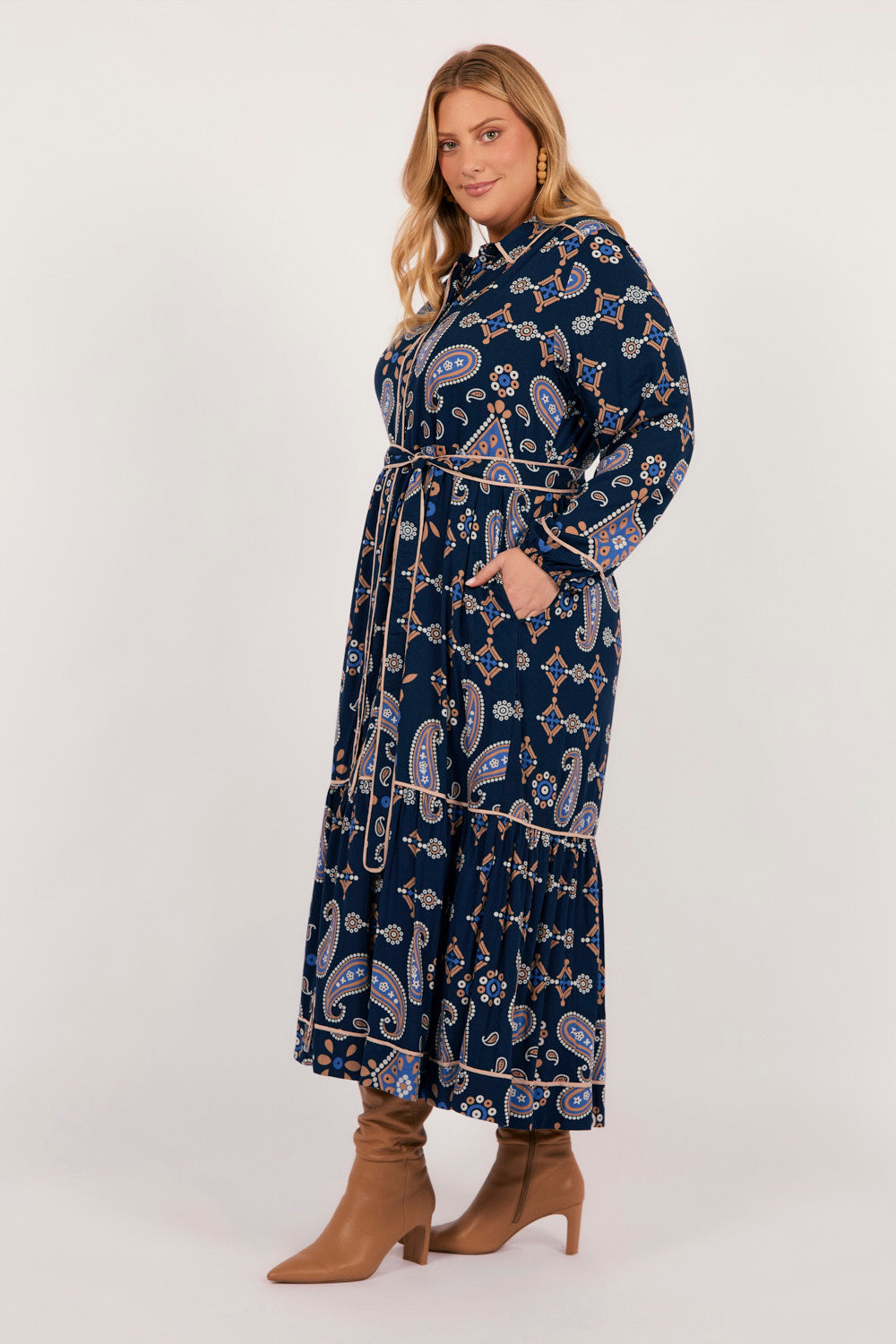 Ginette Long Sleeve Dress in Navy Filigree
