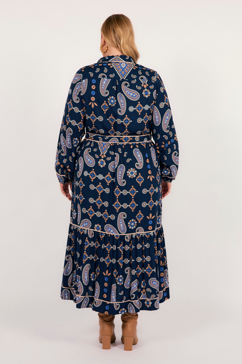 Ginette Long Sleeve Dress in Navy Filigree