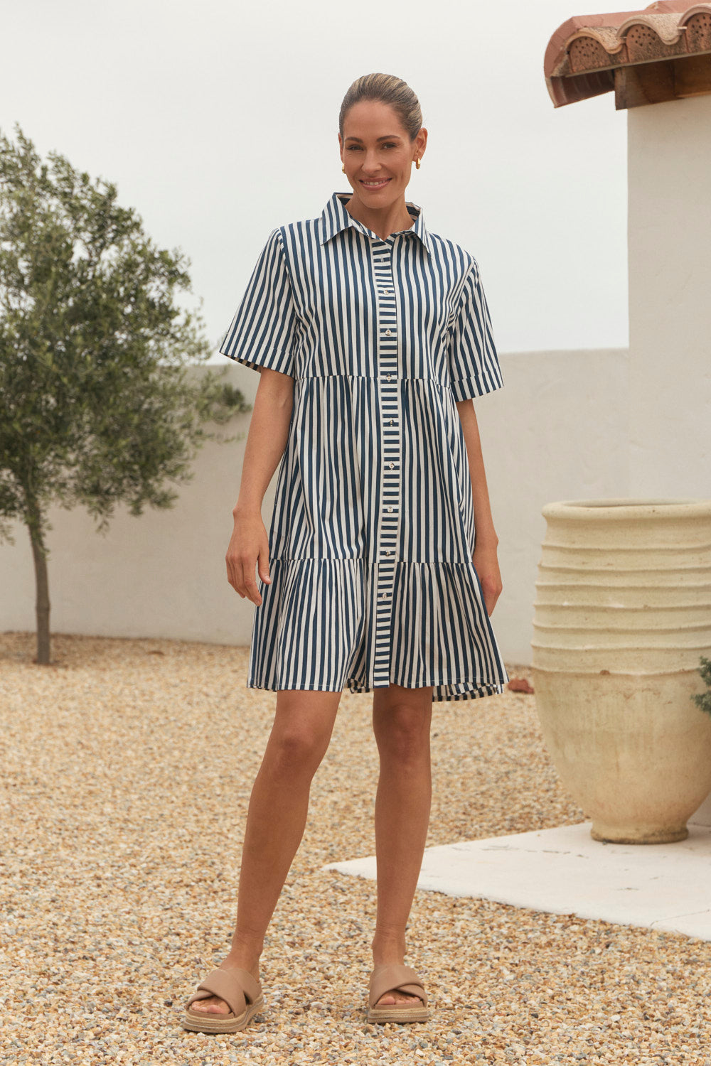 Ginette Short Dress in Navy Stripe