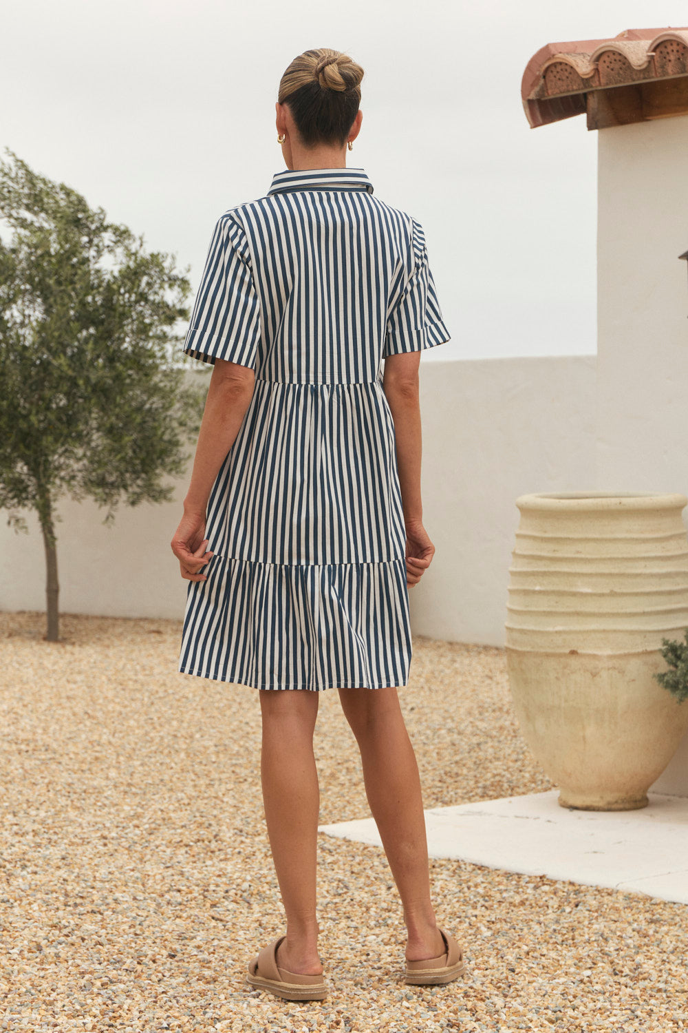 Ginette Short Dress in Navy Stripe