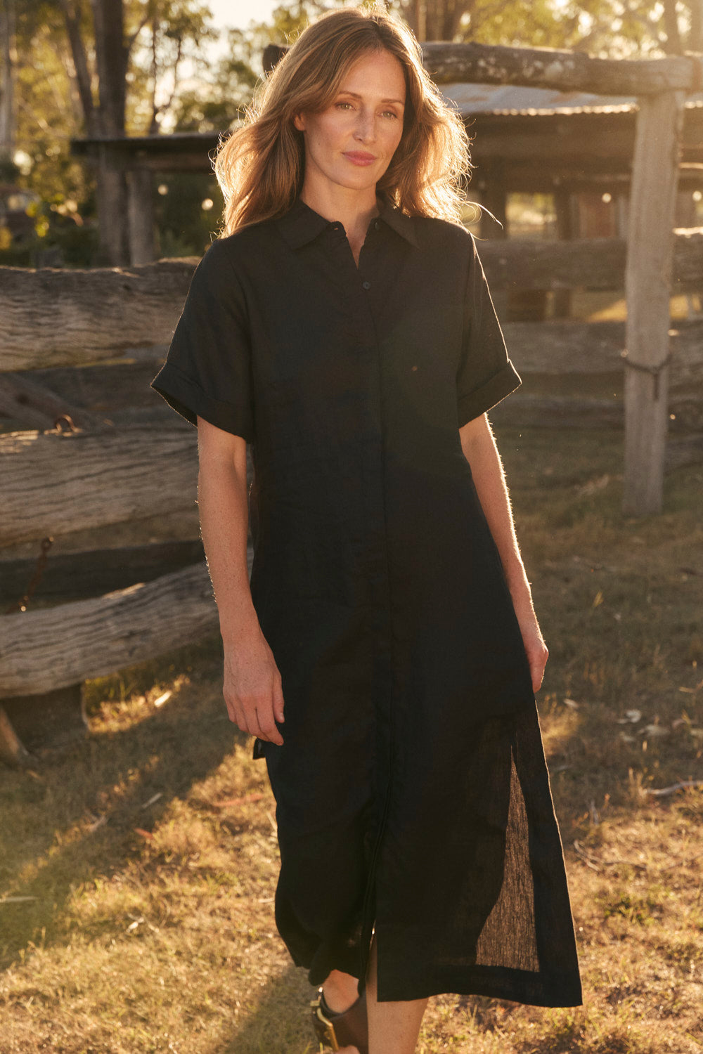 Gracie Linen Shirt Dress in Black