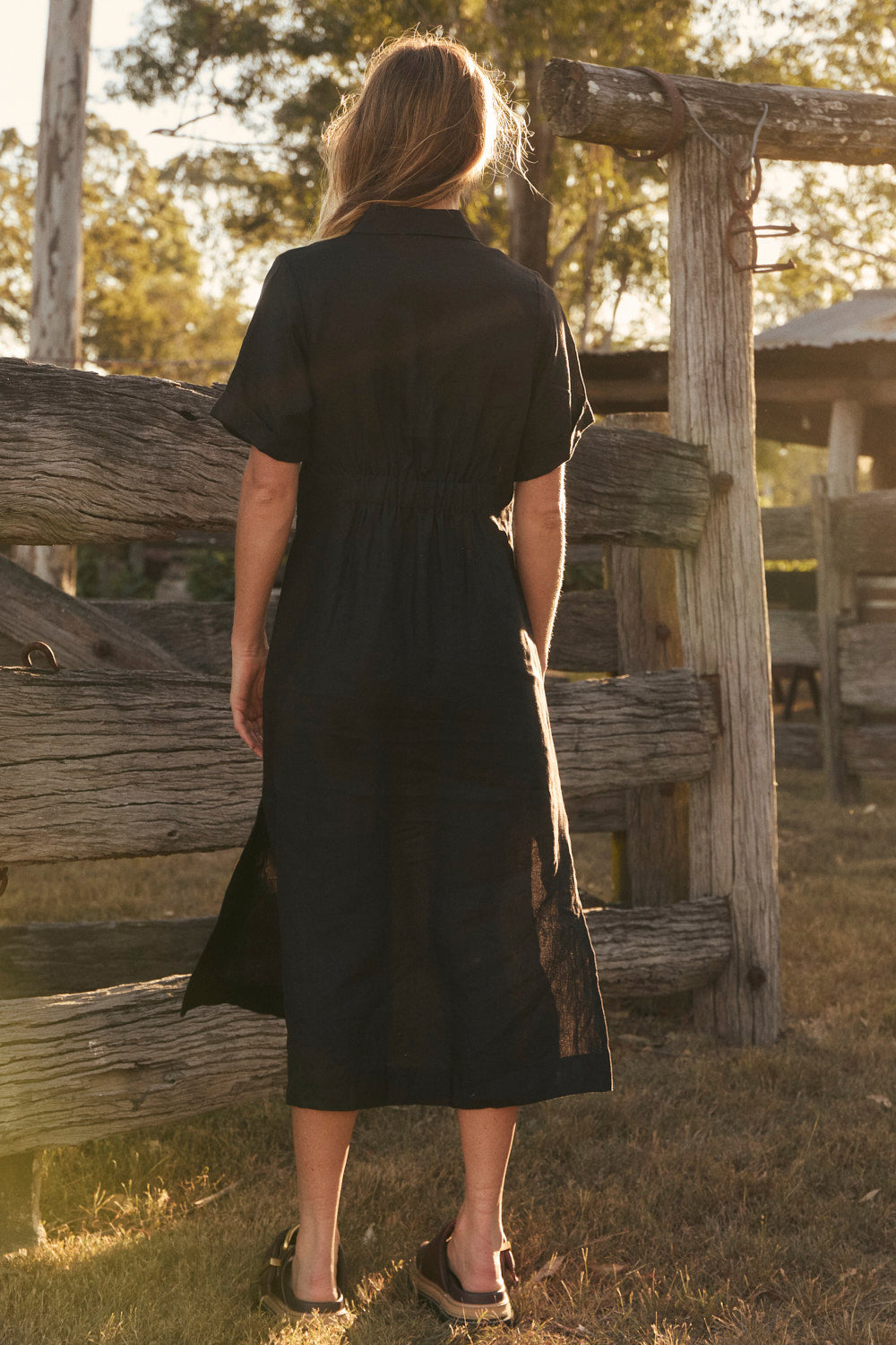 Gracie Linen Shirt Dress in Black