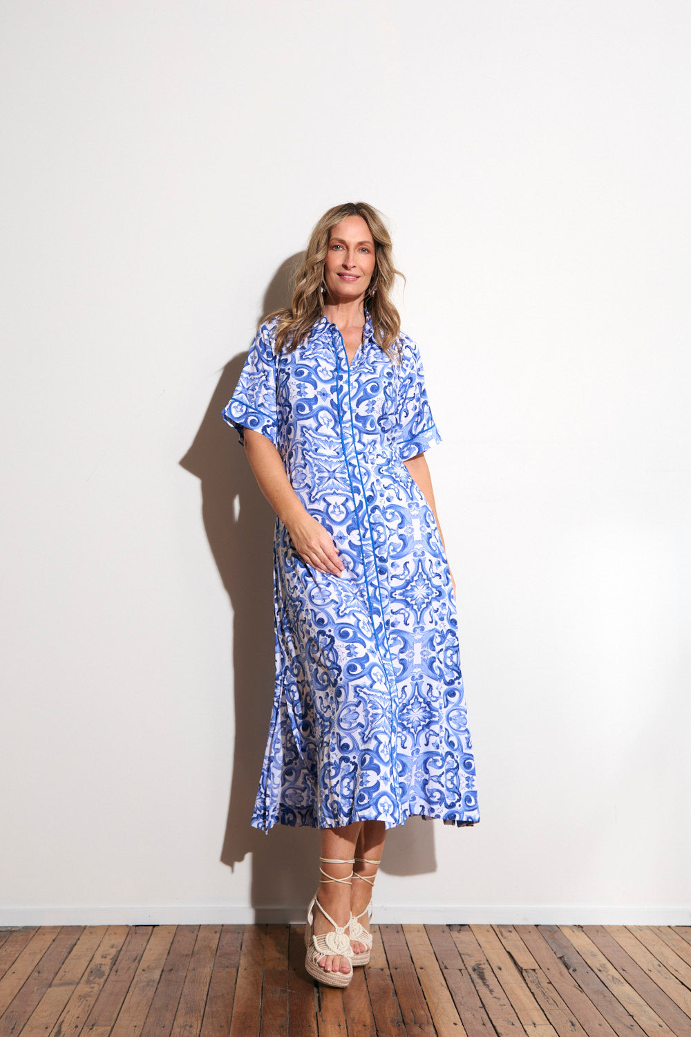 Gracie Shirt Dress in Blue Bijou