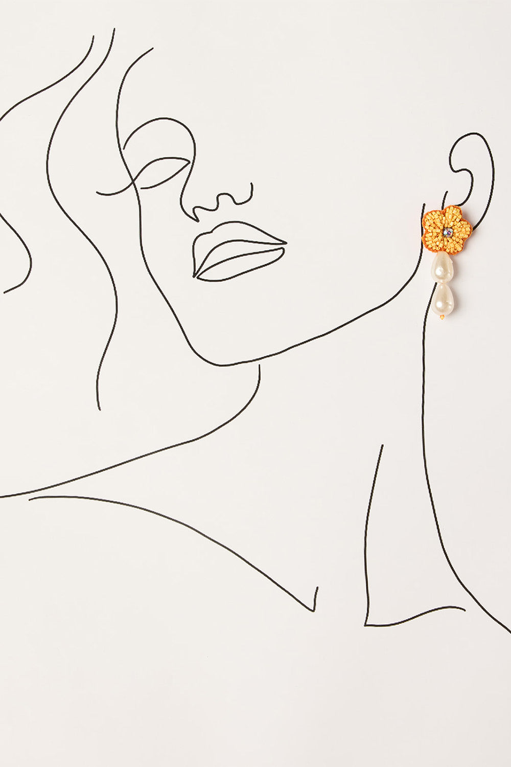 Hanging Beaded Flower Studs in Tangerine