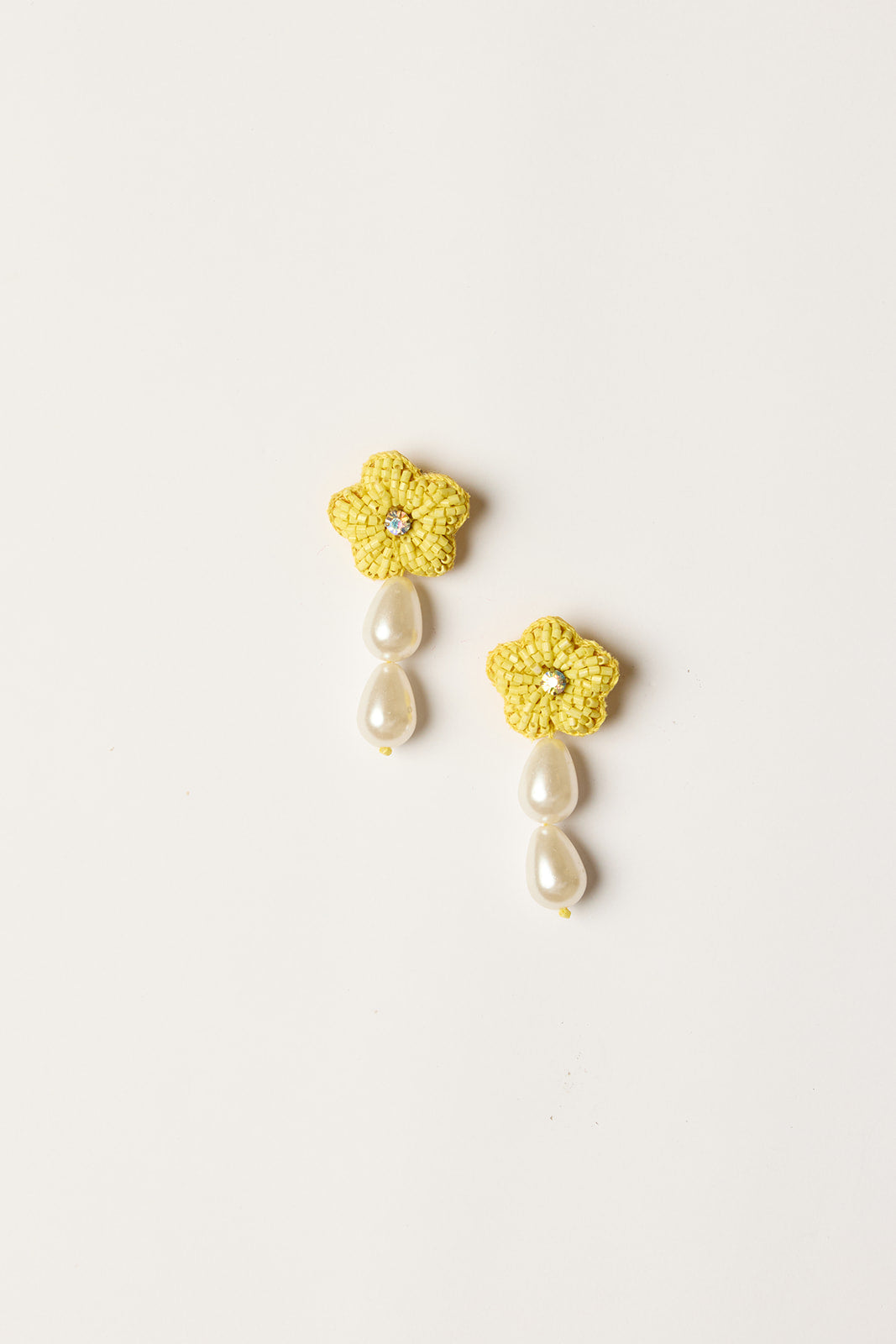 Hanging Beaded Flower Studs in Yellow