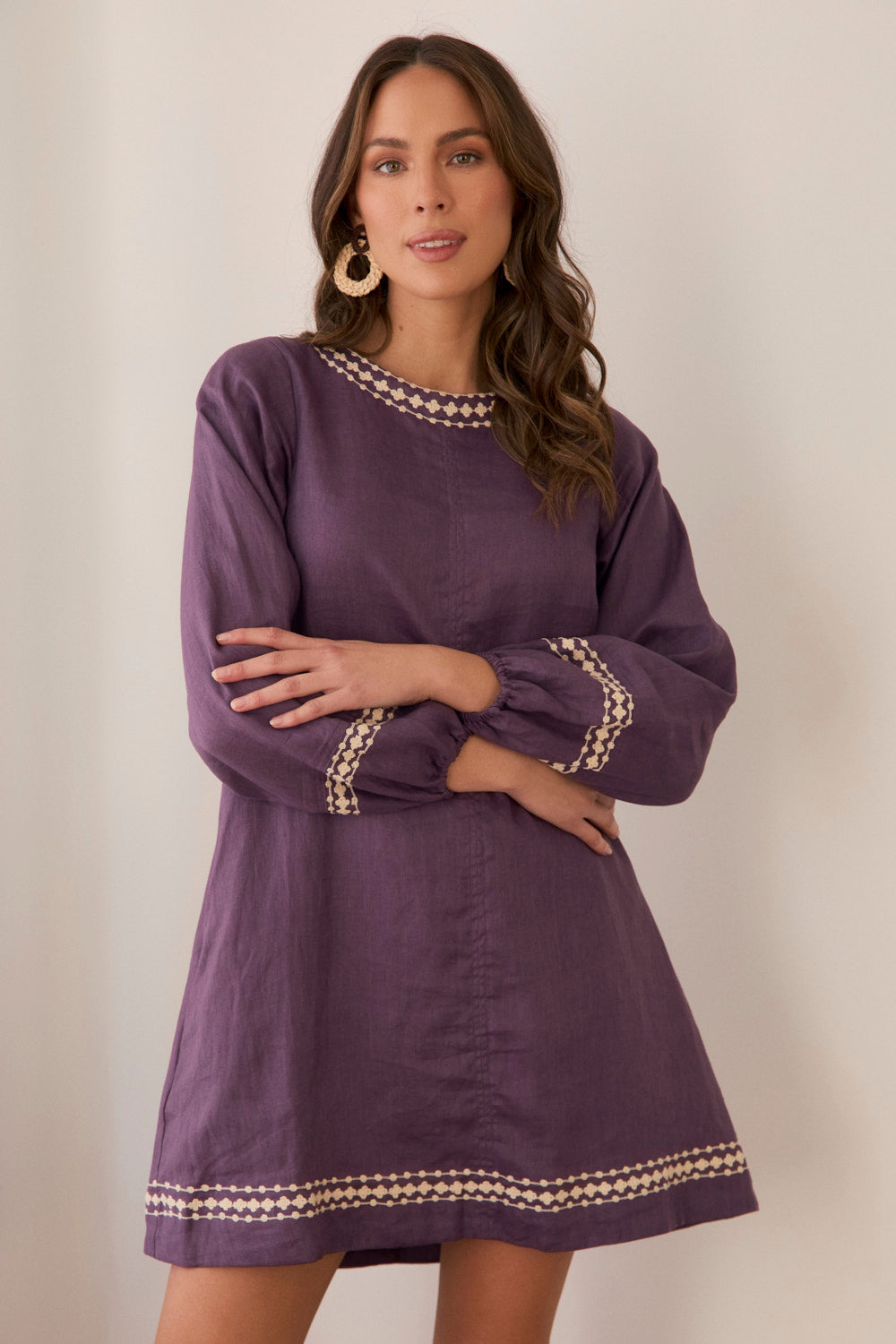 Hazel Linen Short Dress in Merlot Dream