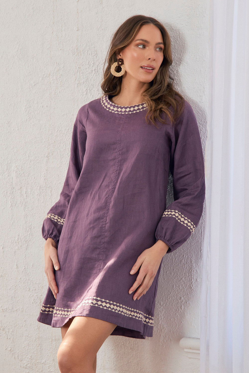 Hazel Linen Short Dress in Merlot Dream