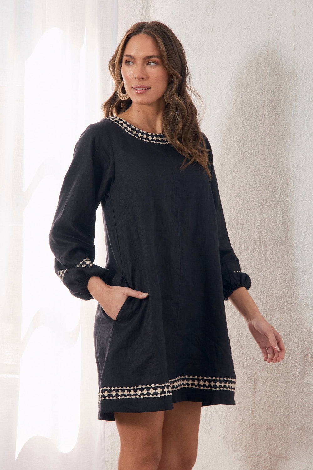 Hazel Linen Short Dress in Moonlit Noir, Short Dress - Adrift Clothing