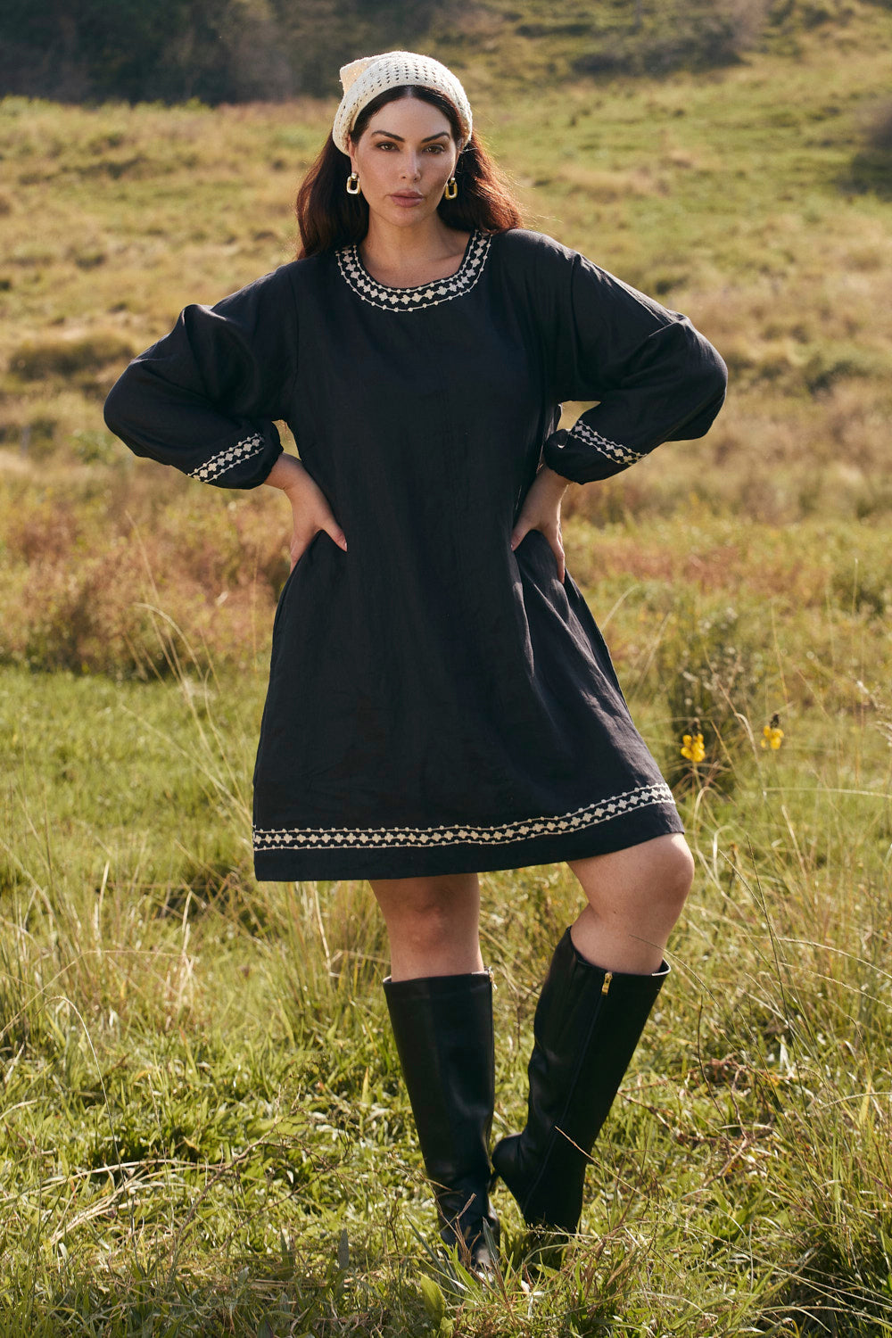 Hazel Linen Short Dress in Moonlit Noir, Short Dress - Adrift Clothing