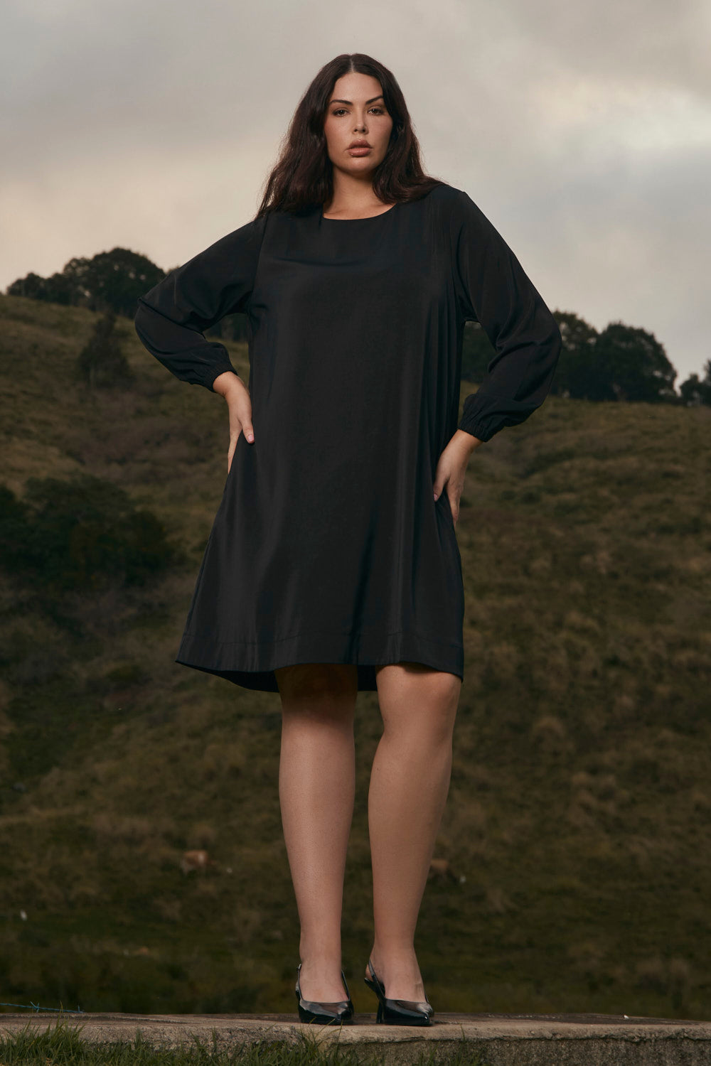 Hazel Long Sleeve Midi Dress in Black, Short Dress - Adrift Clothing