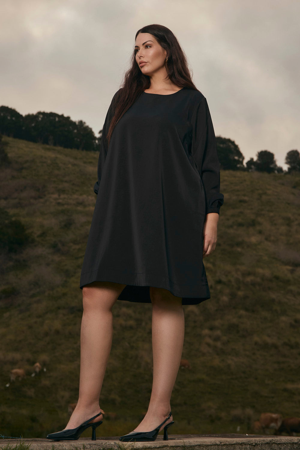 Hazel Long Sleeve Short Dress in Black