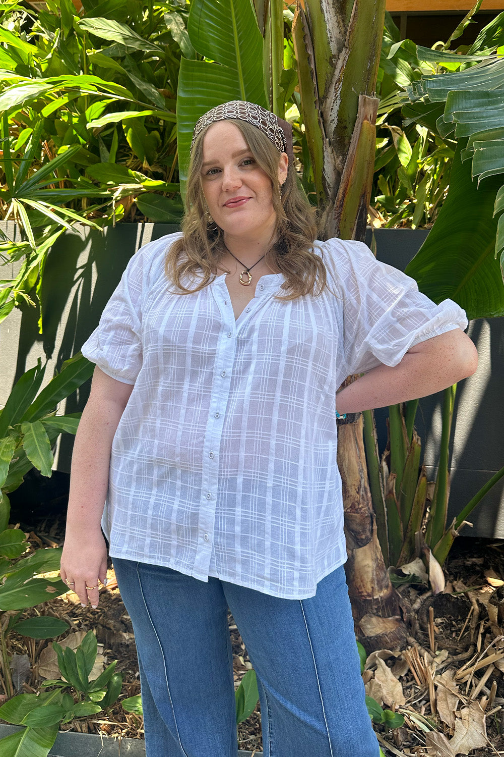 Bethan Blouse in White Dobby