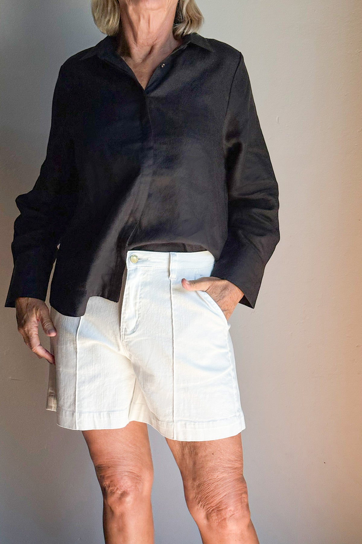 Lainey Denim A-Line Shorts in White