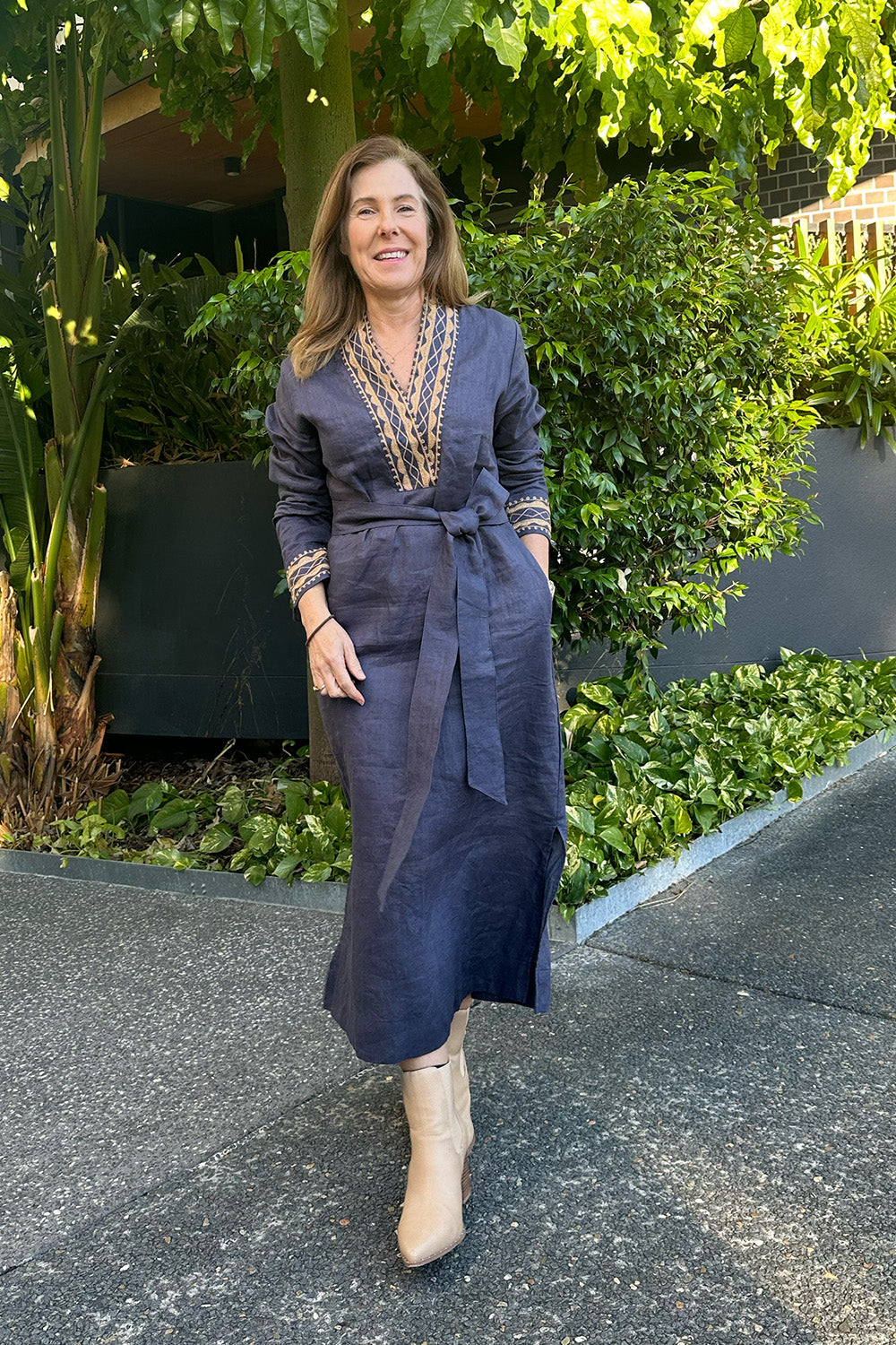 Tia Linen Tunic Dress in Slate