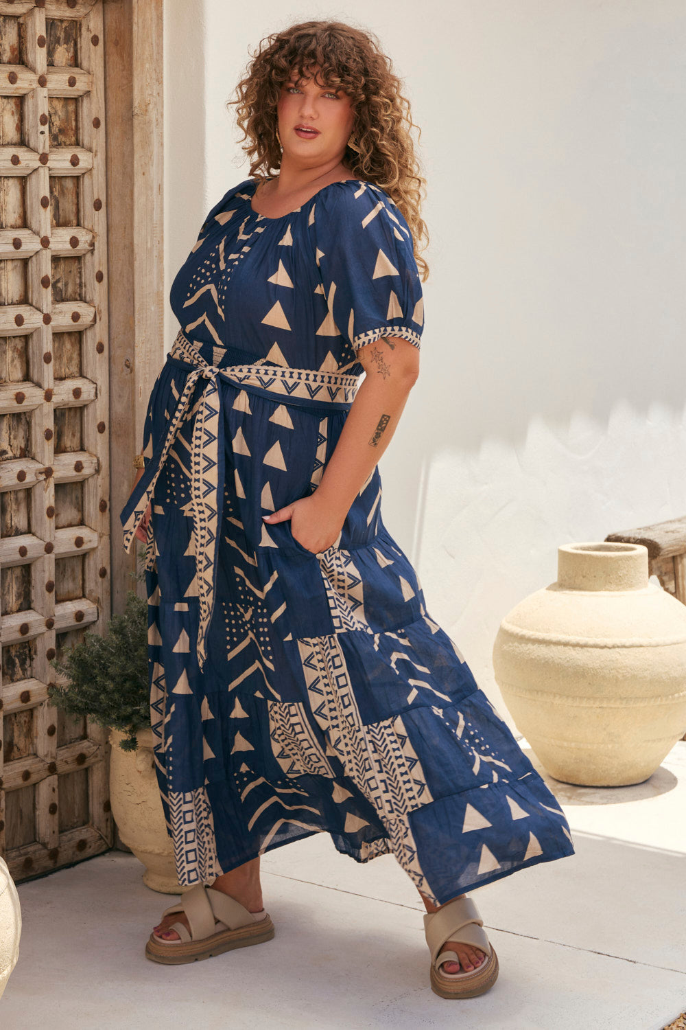 Isla Tiered Dress in Safira Navy