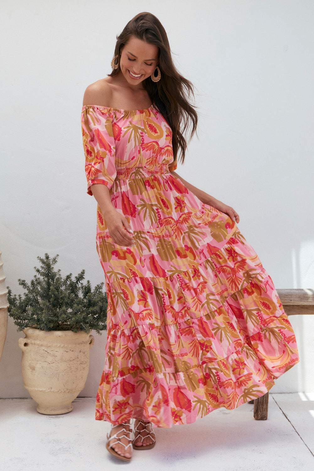 Isla Tiered Dress in Sunspell Pink