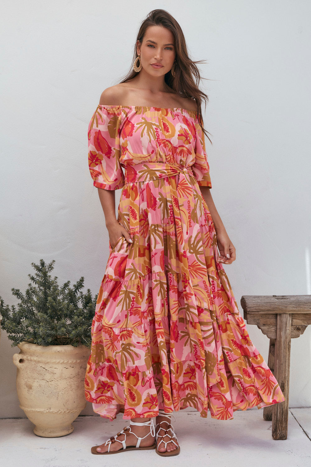 Isla Tiered Dress in Sunspell Pink