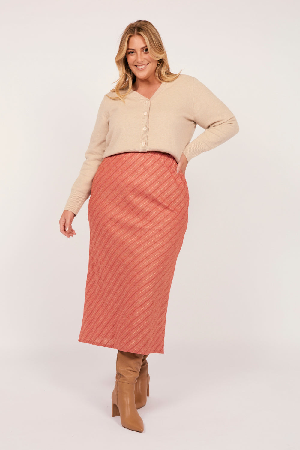 Katie Bias Cut Skirt in Blush Glow