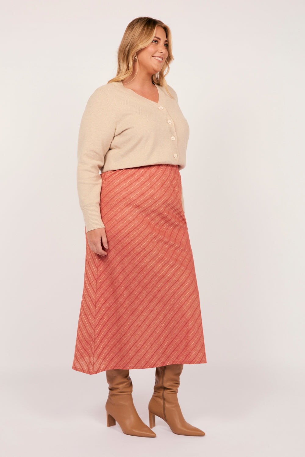 Katie Bias Cut Skirt in Blush Glow