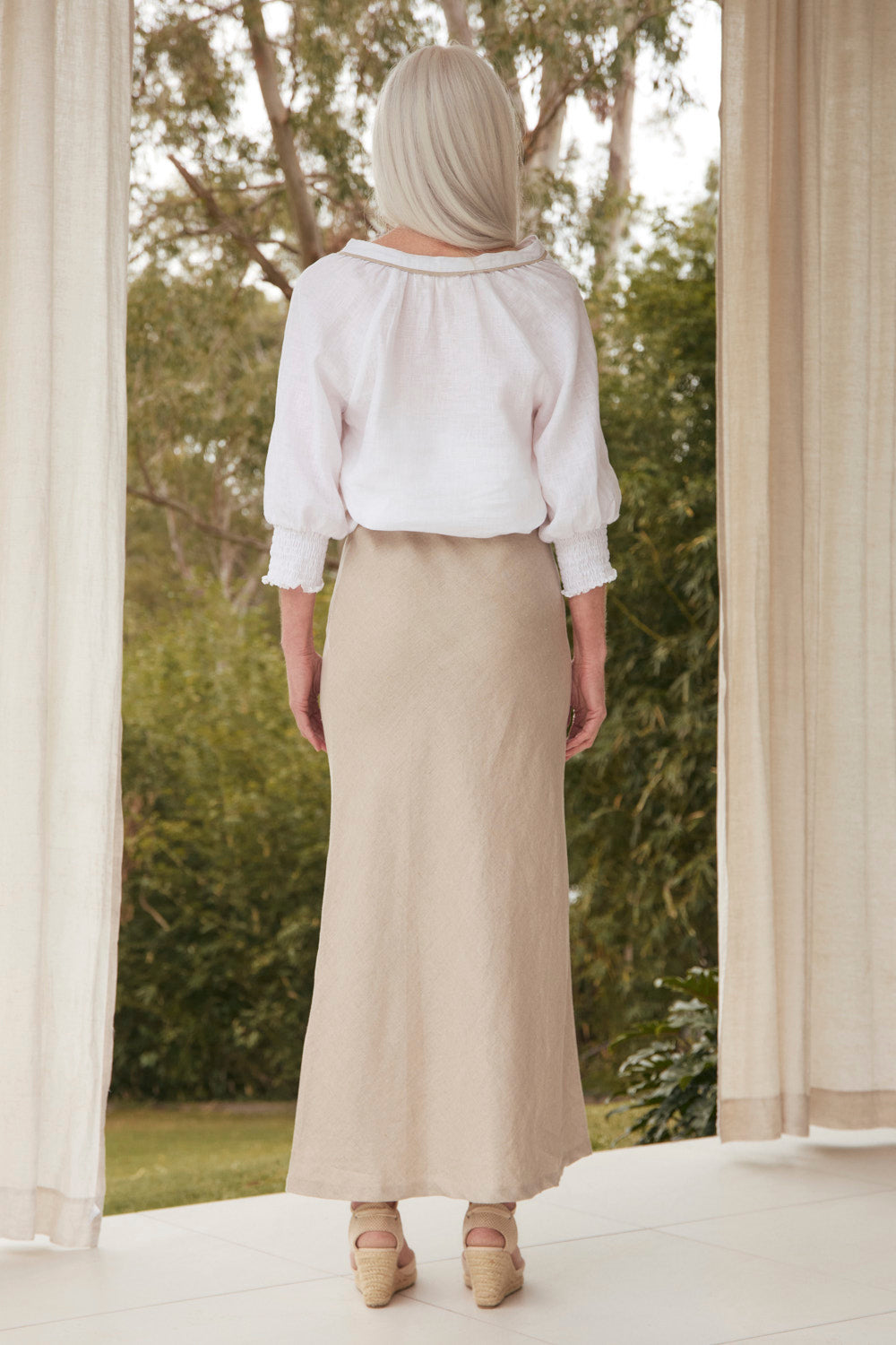 Katie Bias Cut Linen Skirt in Natural
