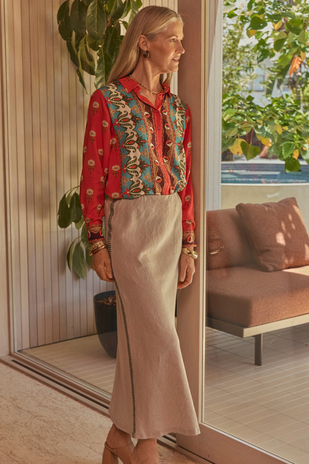 Katie Linen Bias Cut Skirt in Terra