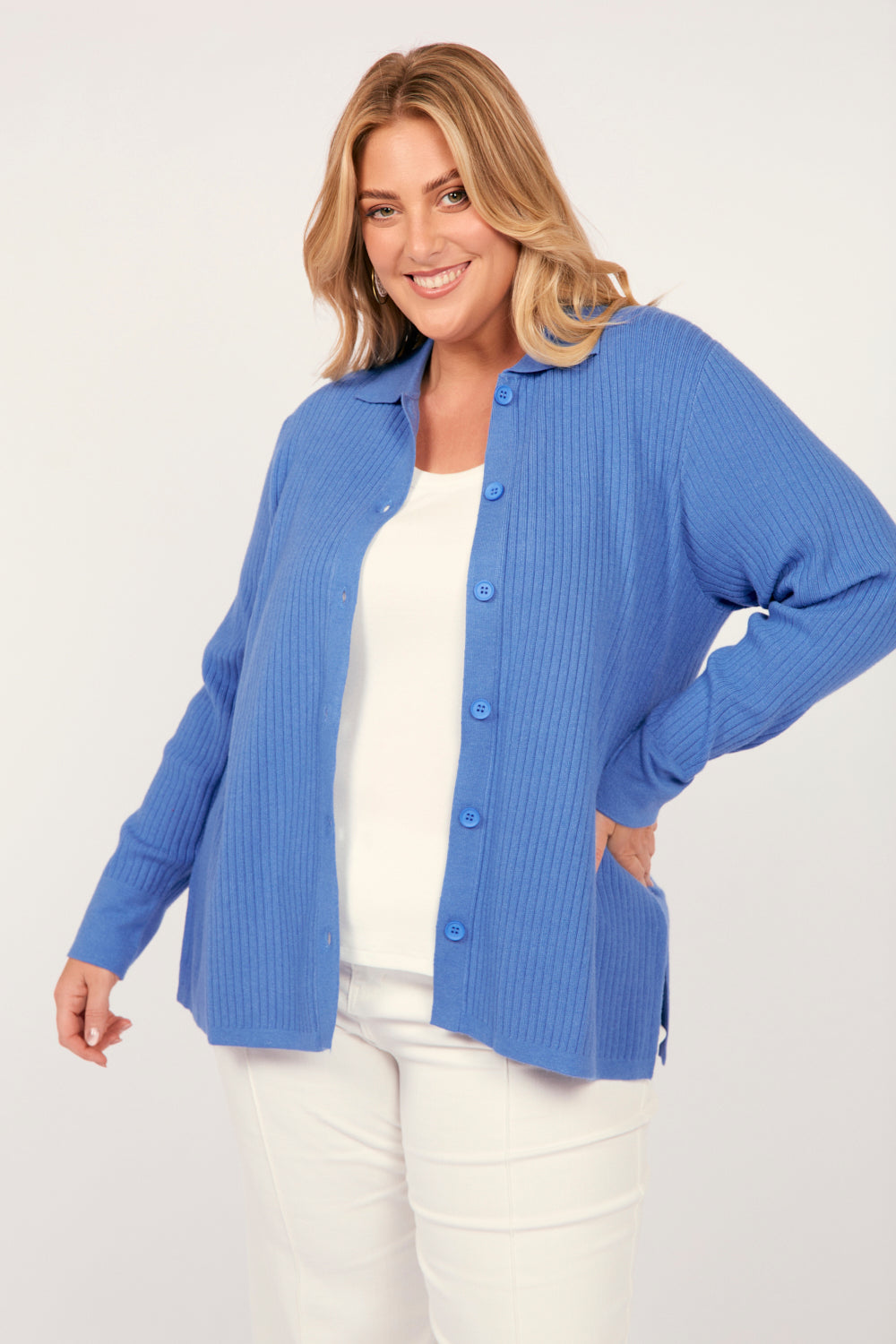 Knitted Cardigan in Blue, Cardigan - Adrift Clothing