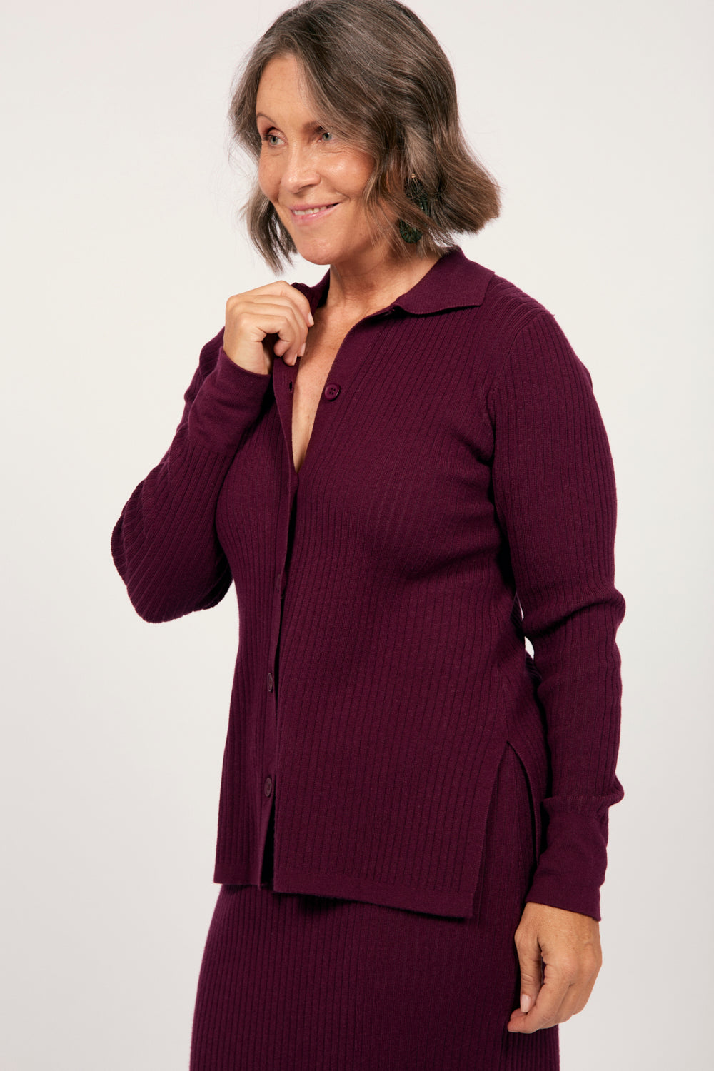 Knitted Cardigan in Plum