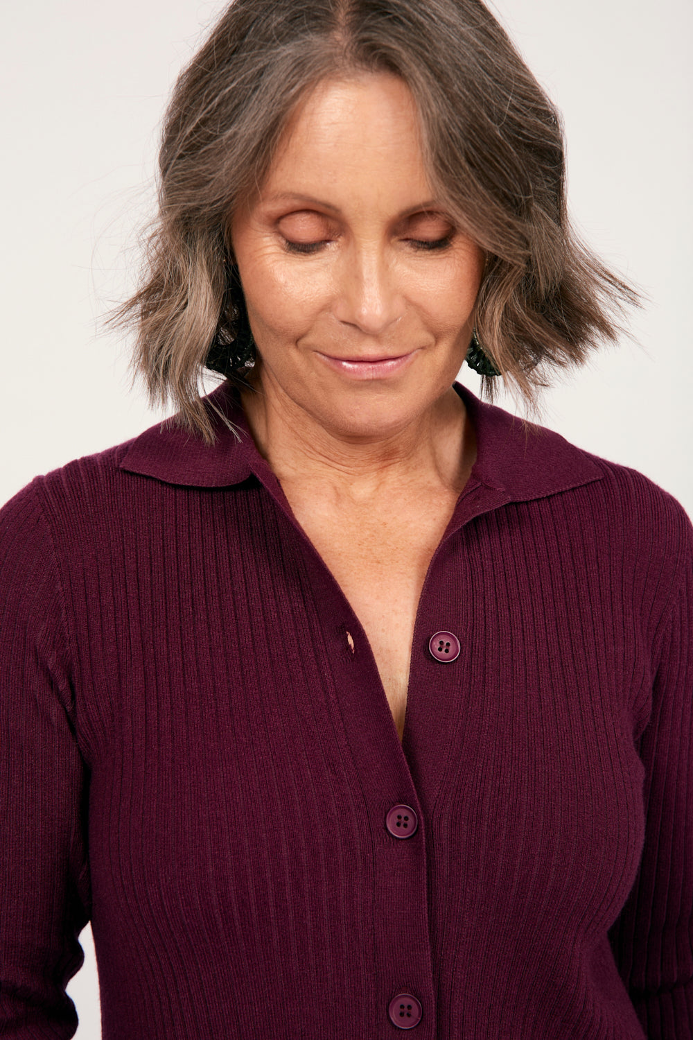 Knitted Cardigan in Plum