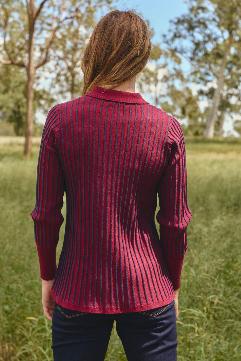 Knitted Collared Jumper in Cherry Red, Jumper - Adrift Clothing