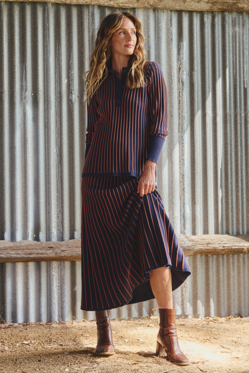 Knitted Collared Jumper in Navy Spice, Jumper - Adrift Clothing