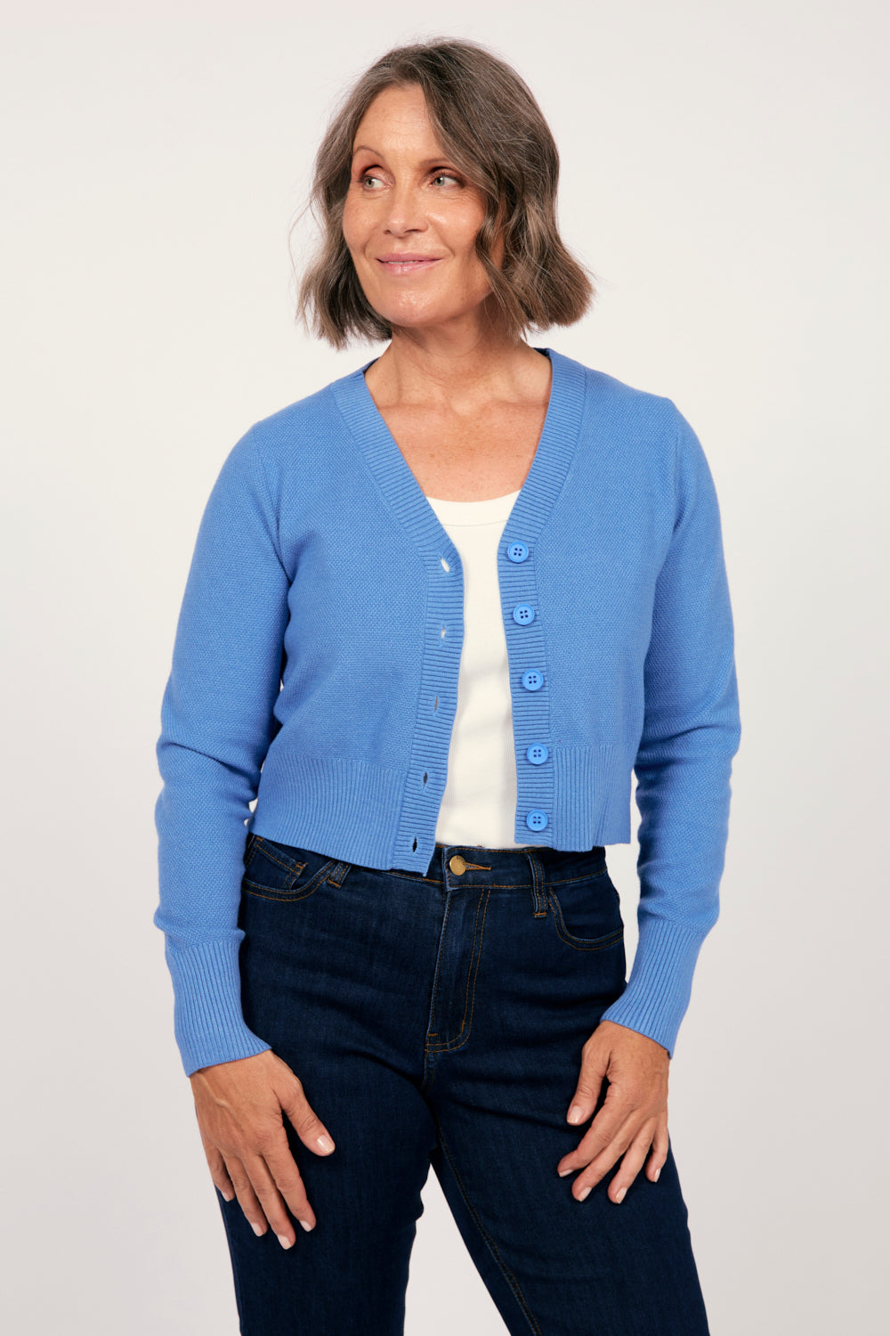Knitted Cropped Cardigan in Blue
