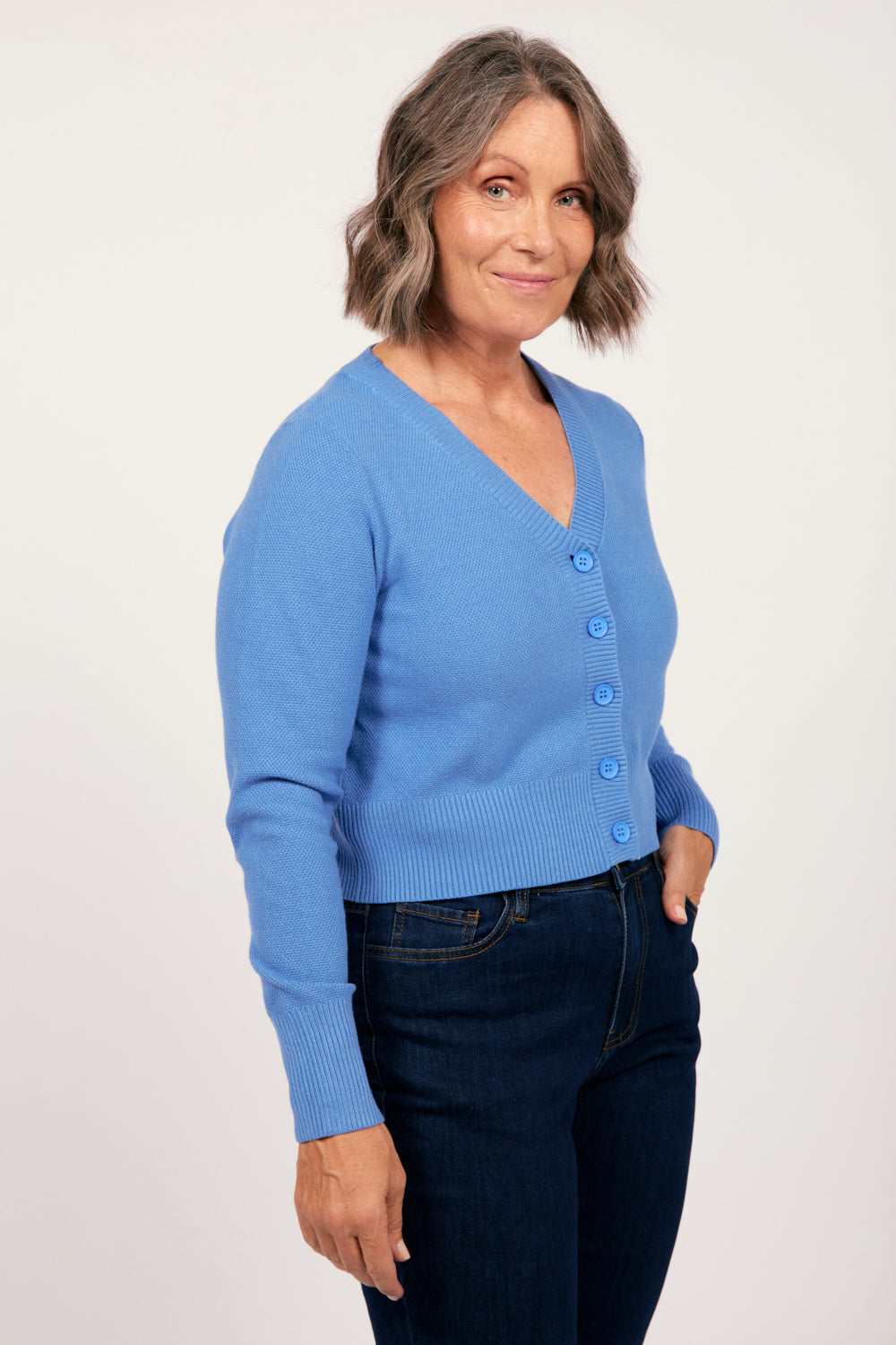 Knitted Cropped Cardigan in Blue