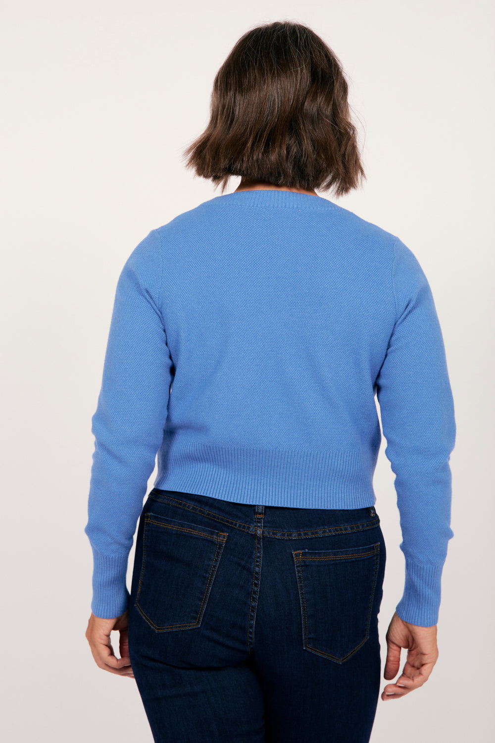Knitted Cropped Cardigan in Blue