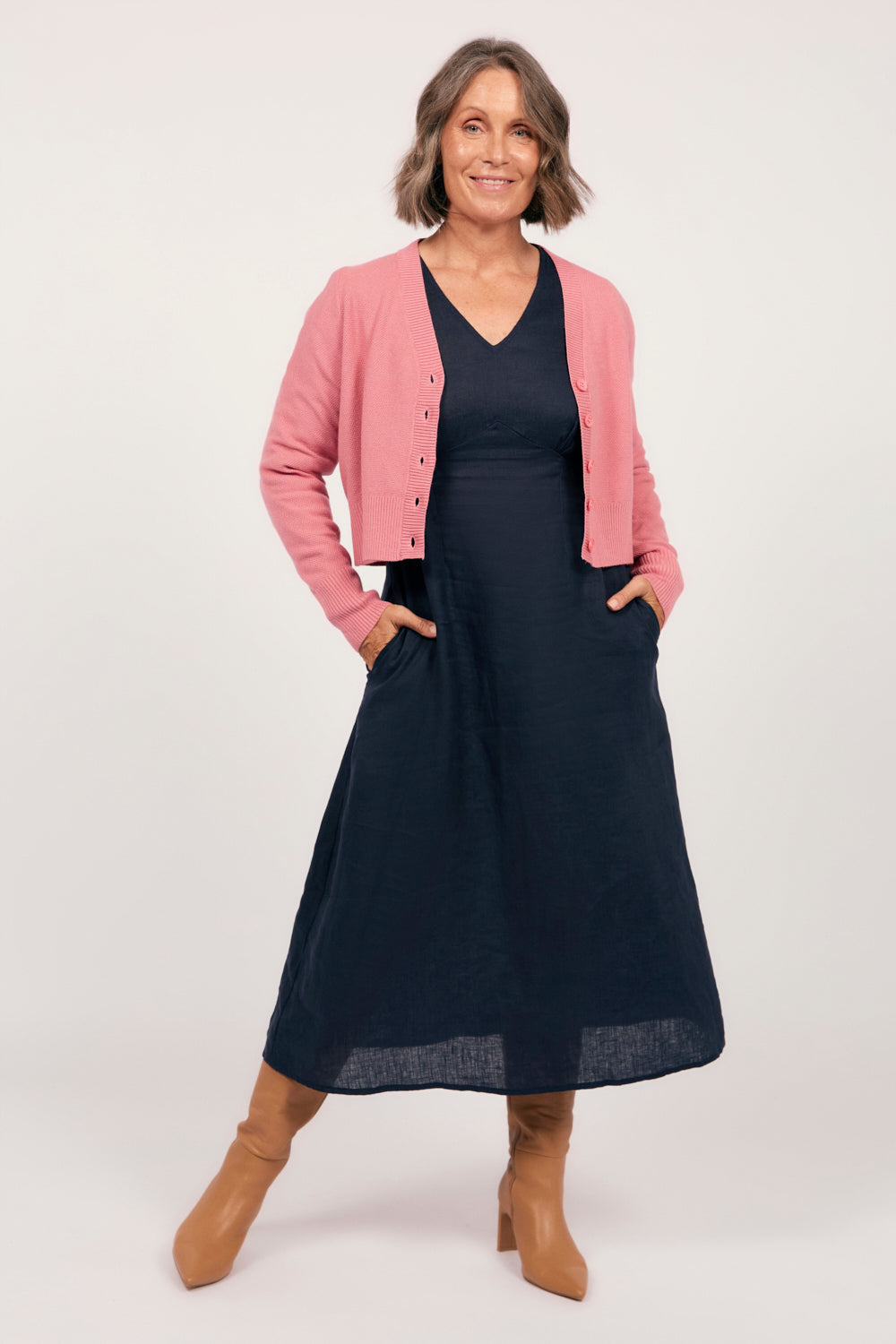 Knitted Cropped Cardigan in Blush