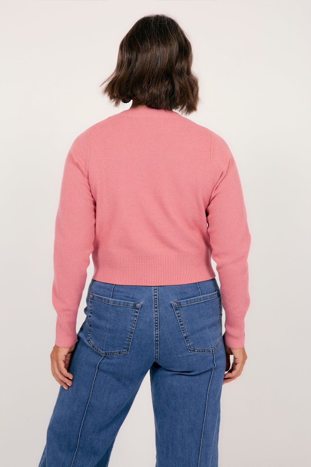 Knitted Cropped Cardigan in Blush