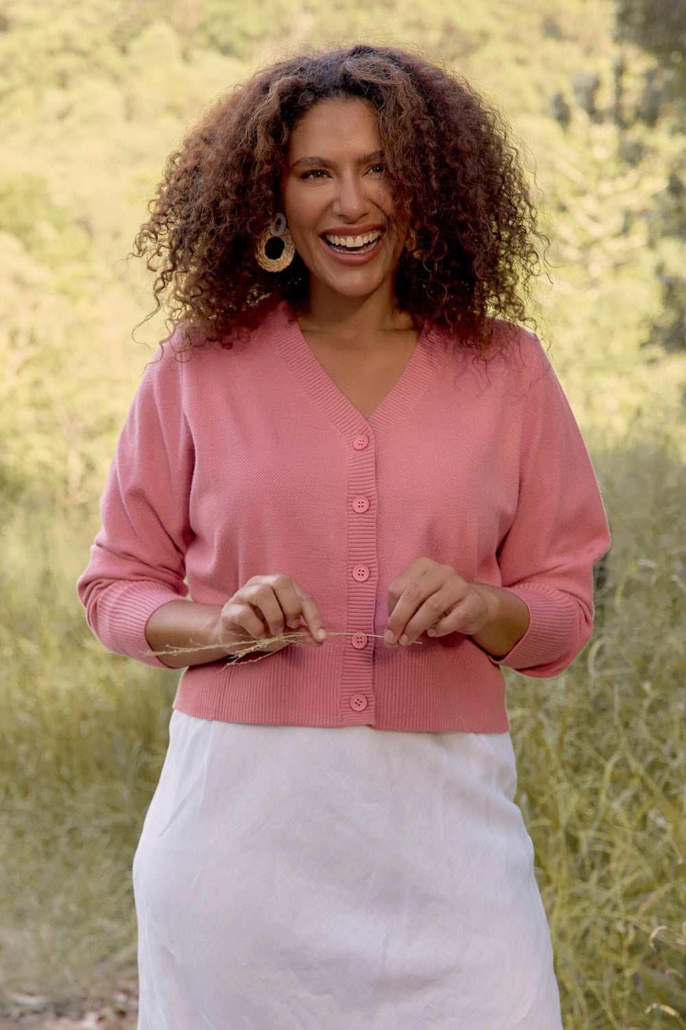 Knitted Cropped Cardigan in Blush