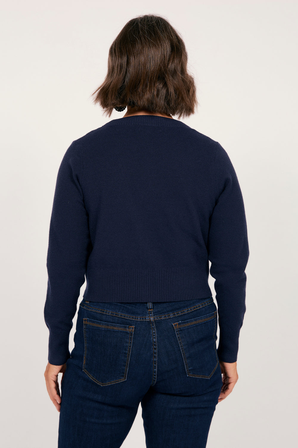 Knitted Cropped Cardigan in Navy