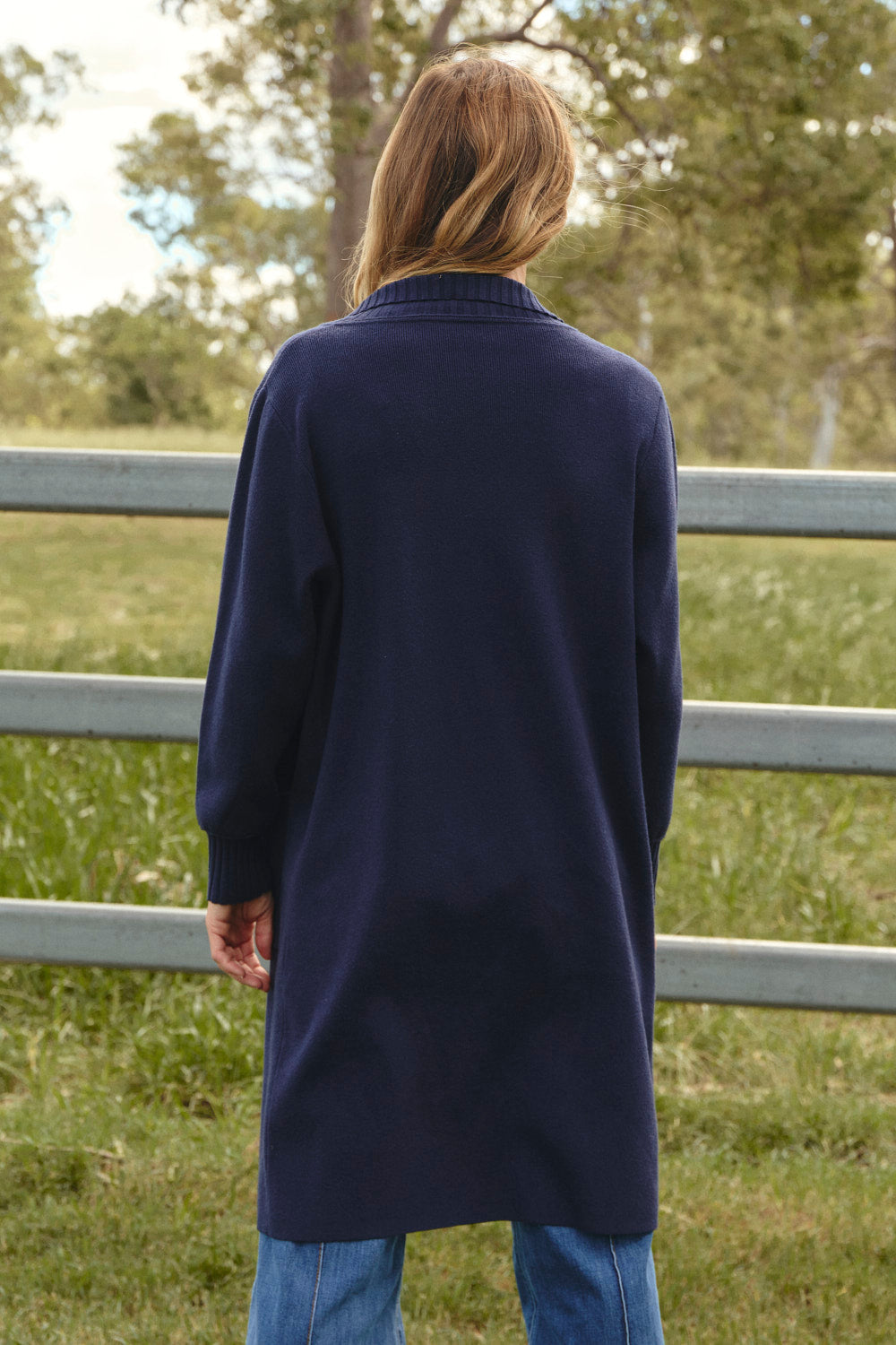 Knitted Long Line Cardigan in Navy, Cardigan - Adrift Clothing