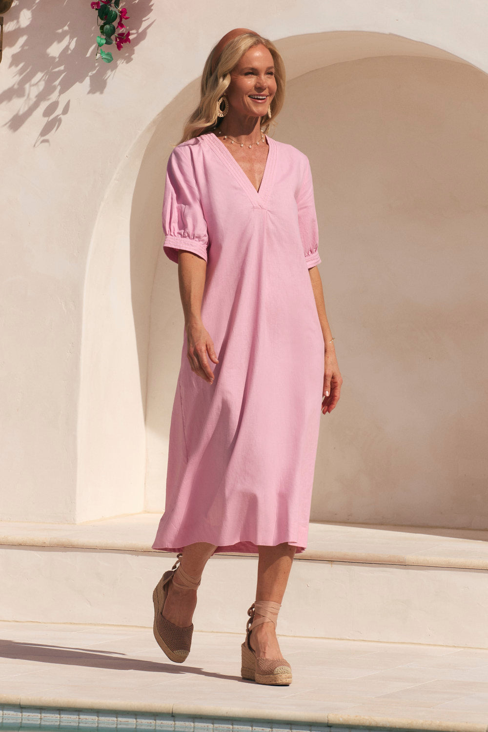 Kora A-Line Midi Dress in Peony
