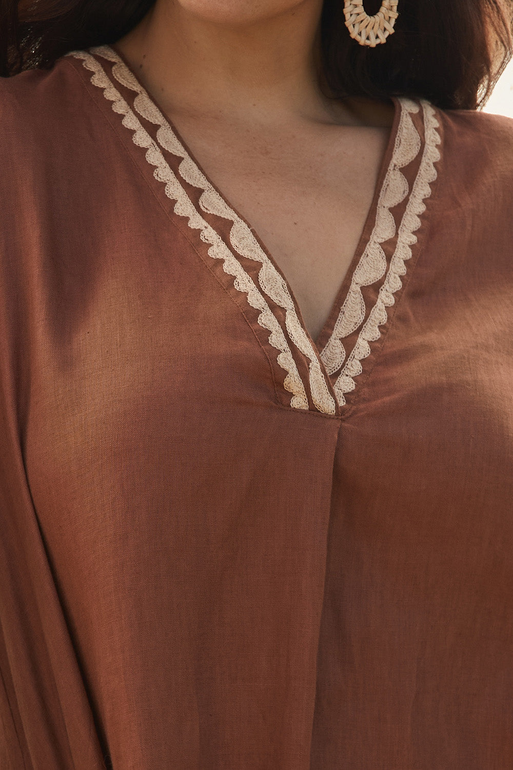 Kora Long Sleeve Linen Dress in Rum Caramel