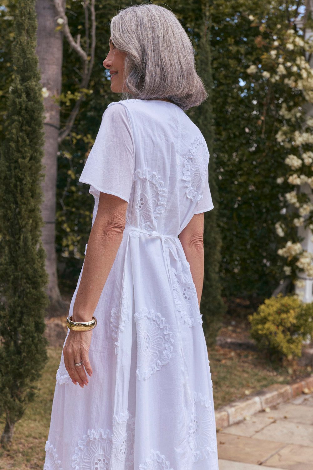 Tatum Flutter Sleeve Dress in White Manali