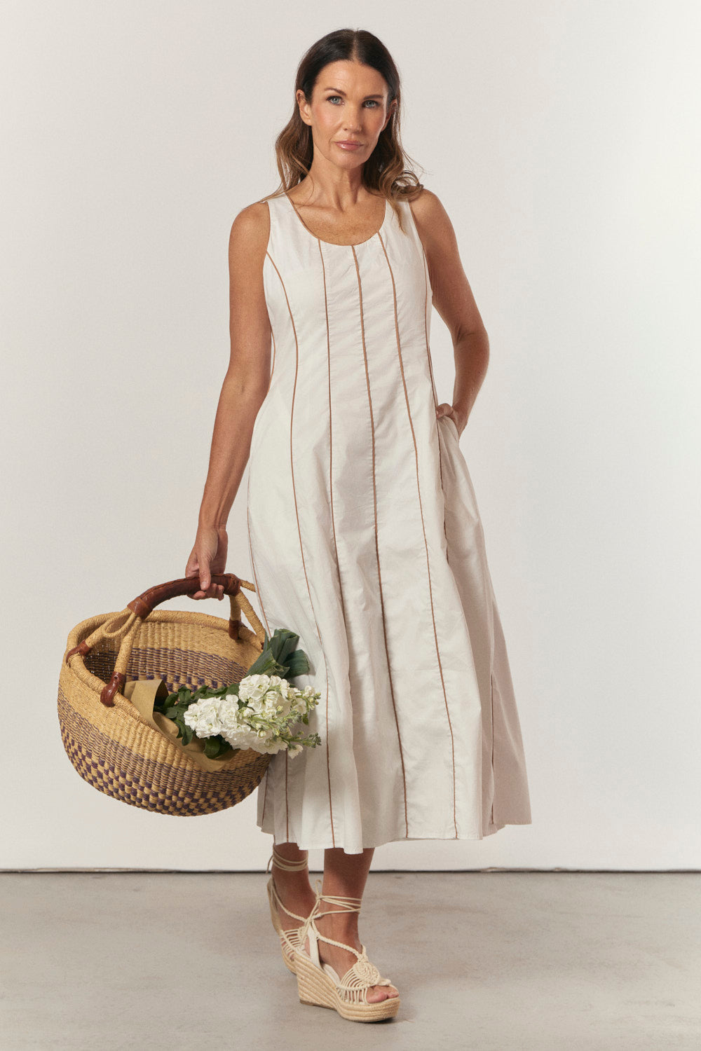 Eva Panelled Dress in White Outline