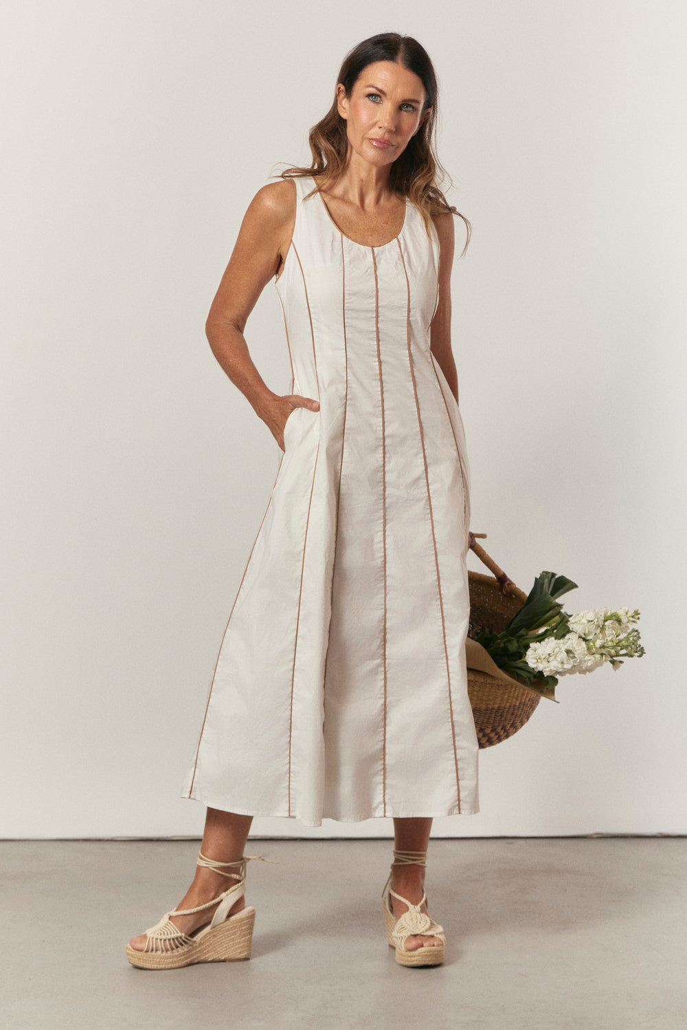 Eva Panelled Dress in White Outline