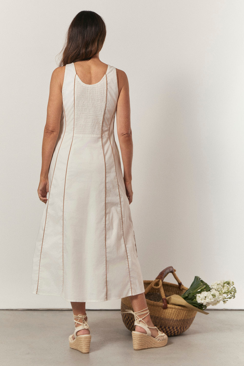 Eva Panelled Dress in White Outline