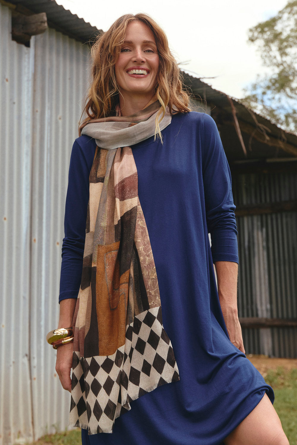 Long Sleeve Swing Dress in Navy, Midi Dress - Adrift Clothing