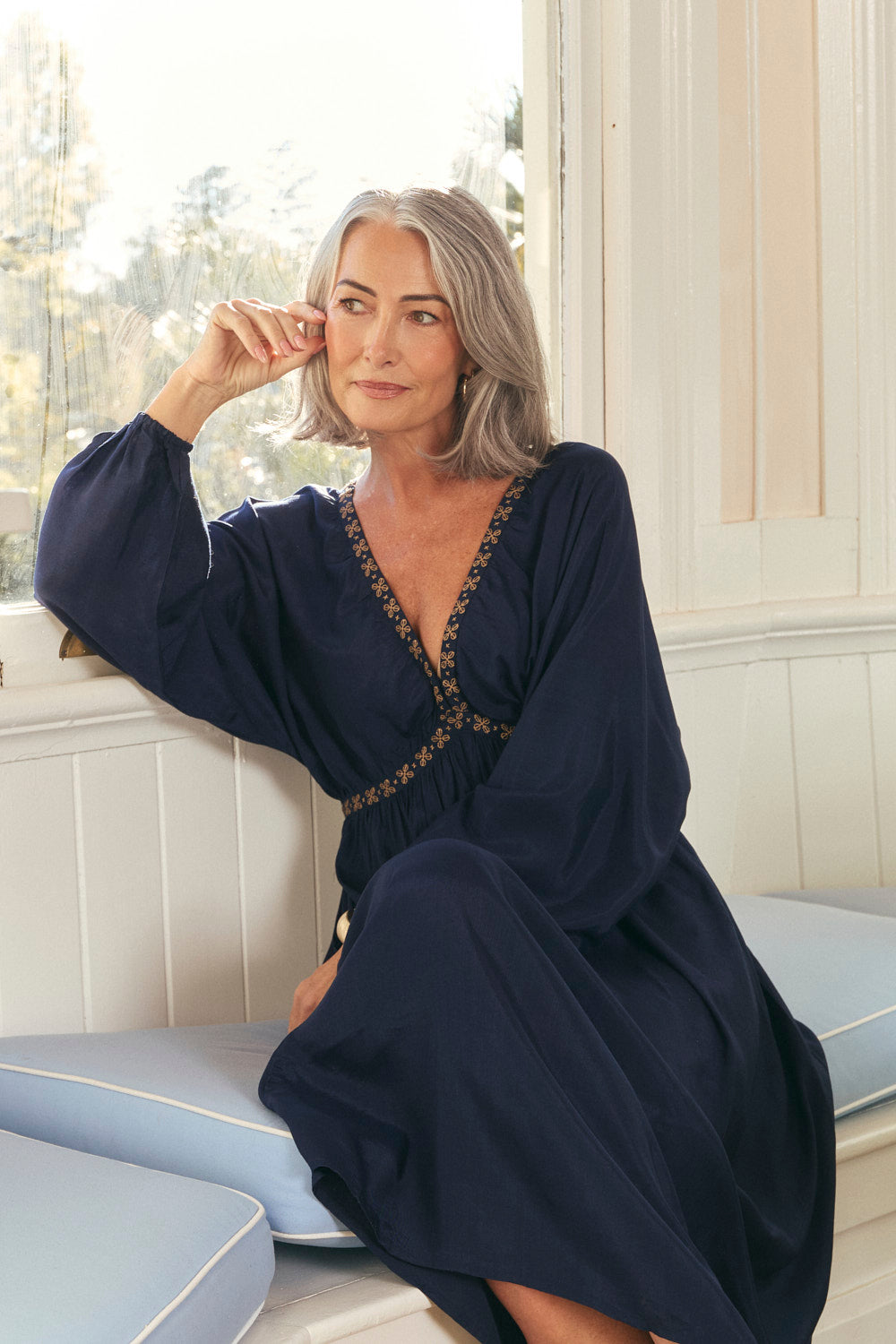 Margot Billow Dress in Navy Gild
