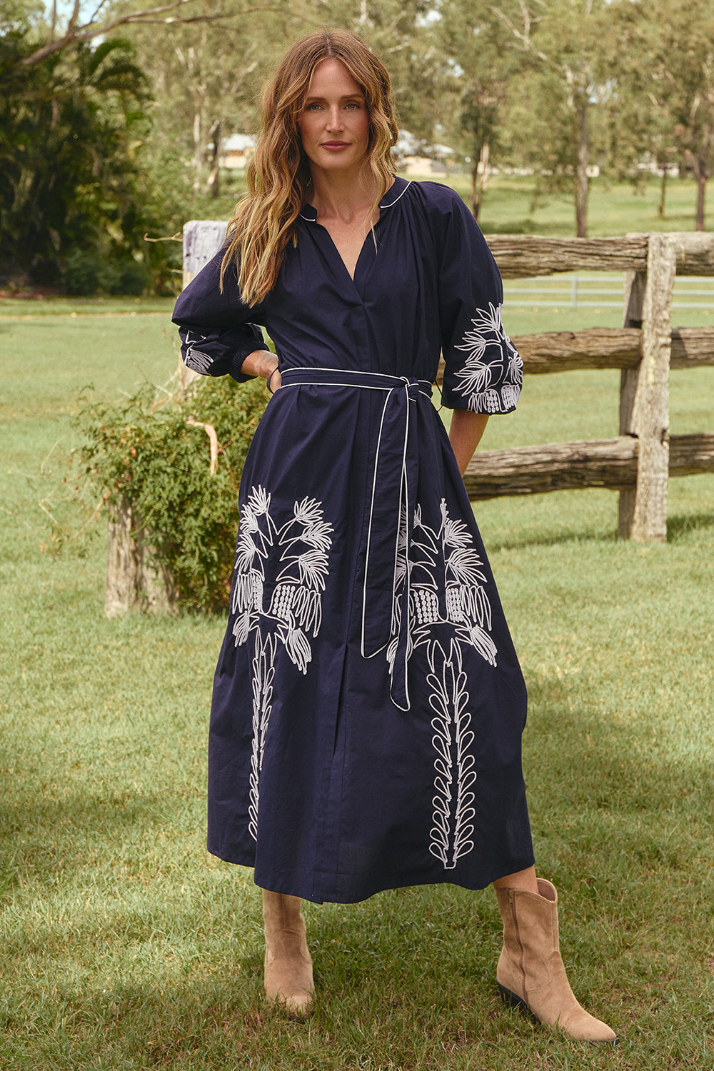 Robin Belted Dress in Inkwell Navy, Midi Dress - Adrift Clothing
